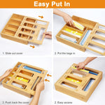 Bamboo Food Storage Bags Container Organizer with Slider, Kitchen Plastic Bags Storage Compatible with Gallon, Quart, Sandwich & Snack Variety Size Bags