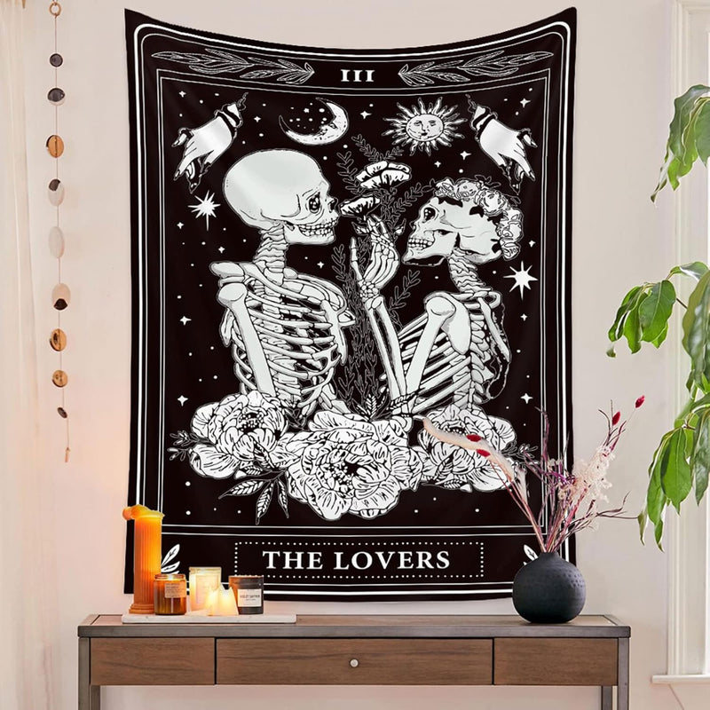 Skull Tapestries Black And White Skeleton Gothic Grunge Dark Witchy Wall Hangi
