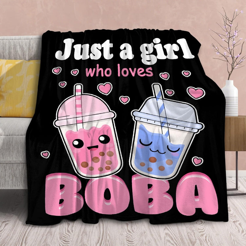 Boba Blanket Plush Fleece Throw-Just A Girl Who Loves Boba Kawaii Gift For Gir