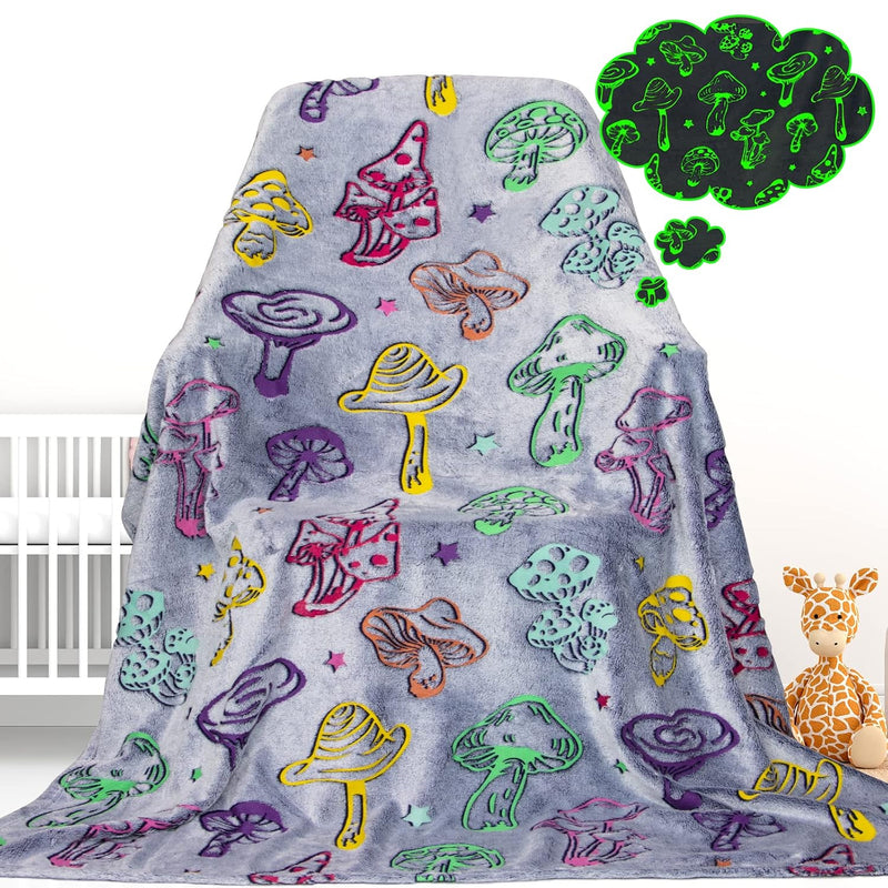 Glow In The Dark Blanket Mushroom Blanket For Kids Adults Soft Flannel Throw B