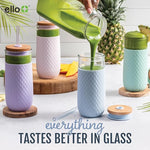 Devon 18oz Glass Tumbler with Straw, Friction Fit Bamboo Wood Lid and Silicone Sleeve | Perfect for Iced Coffee, Tea, Matcha and Smoothies