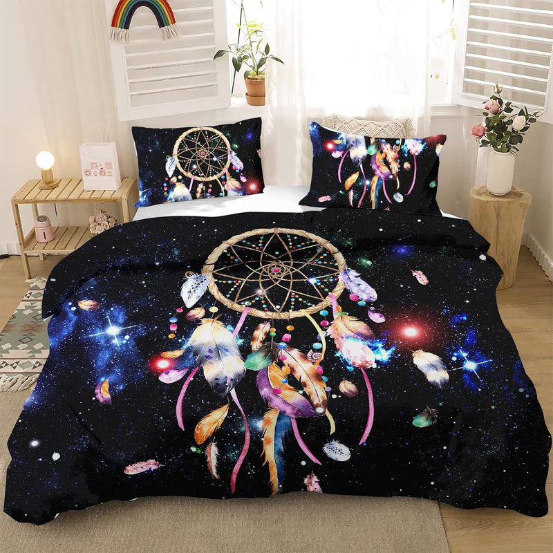 Dream Catcher Comforter Set,3 Pieces Black Dream Catcher Bedding Set Colourful