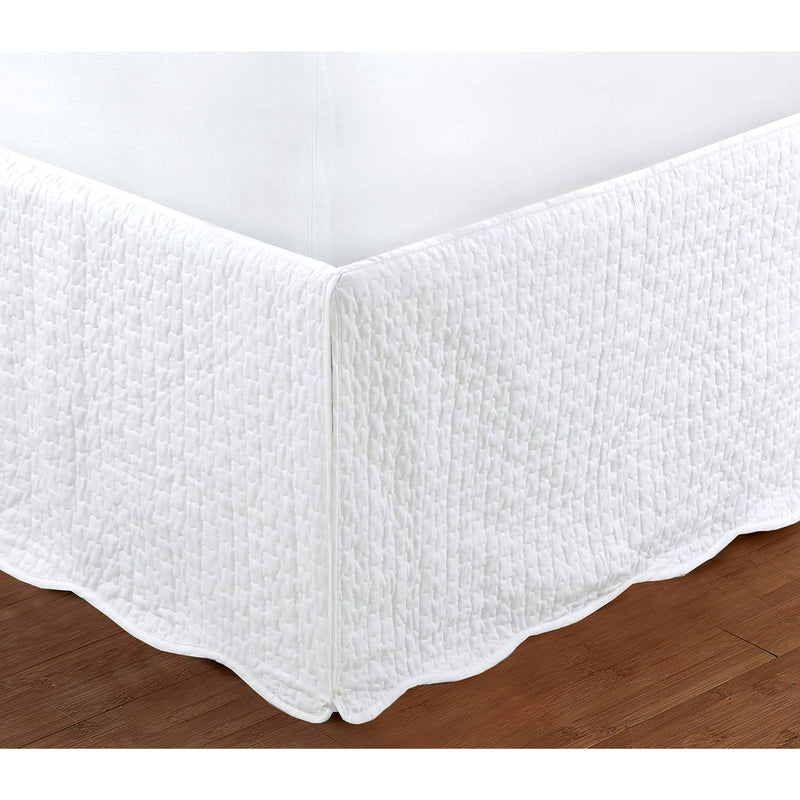 White Quilted Bed Skirt Dust Ruffle Matelasse Tailored 16" Drop (King)