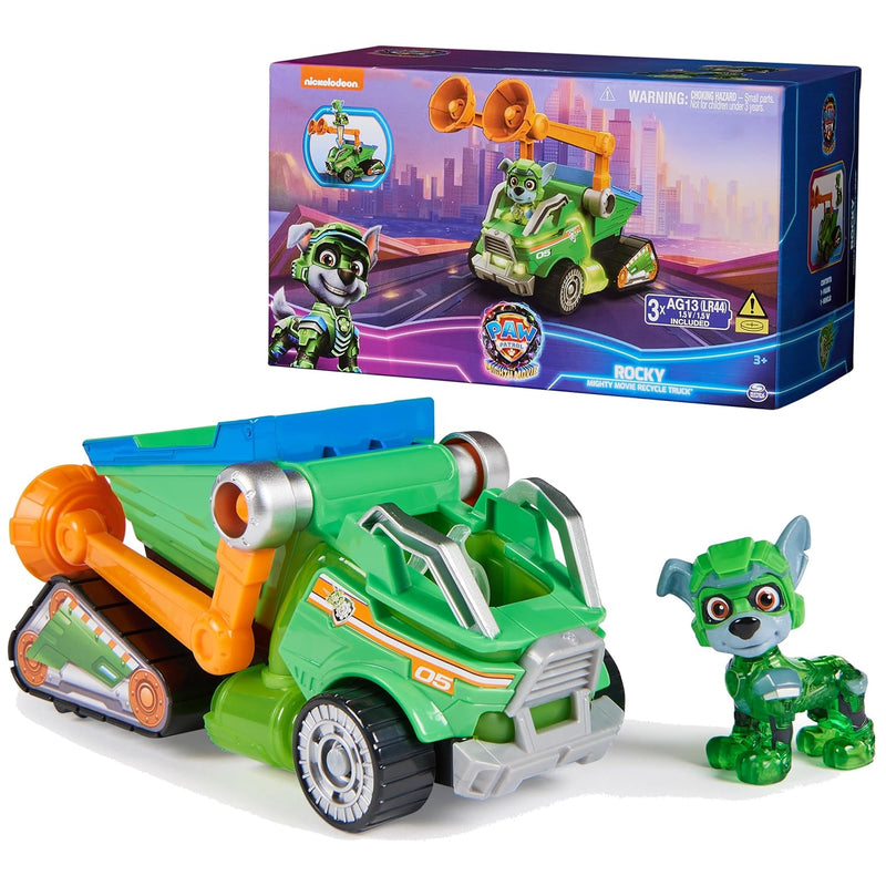 Paw Patrol: The Mighty Movie, Toy Garbage Truck Recycler with Rocky Mighty