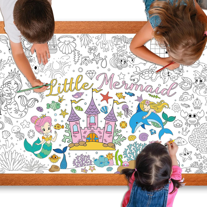 Mermaid Giant Coloring Poster for Kids, 30 x 72 Inch Large Color-In Activity Sheet