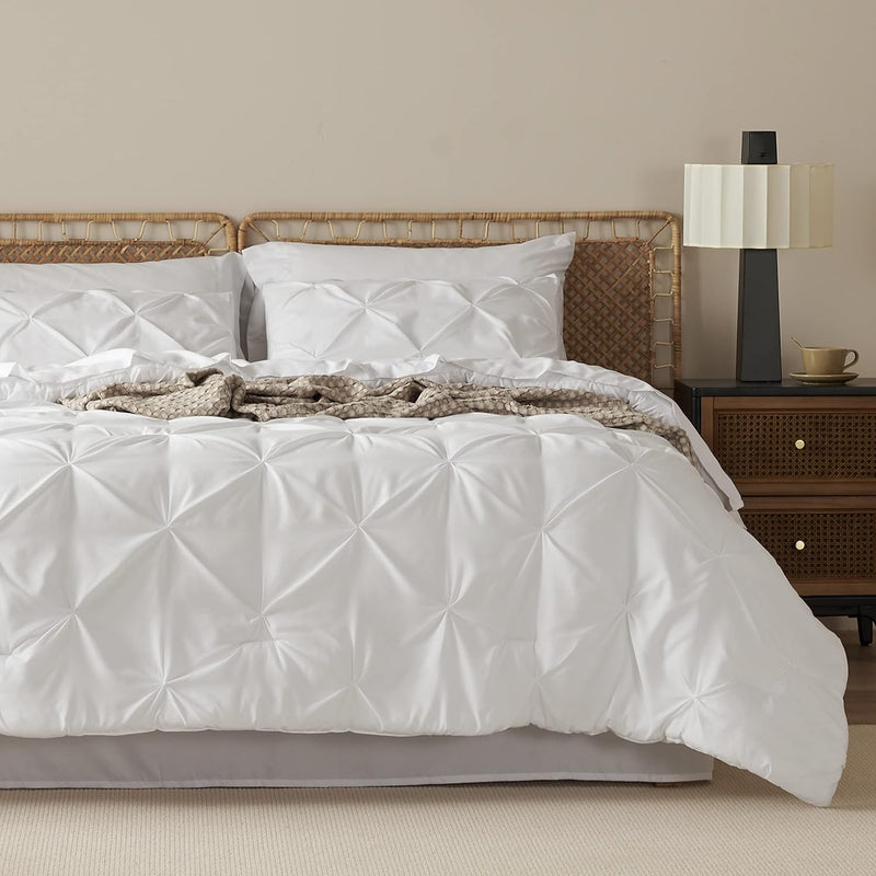 White King Size Comforter Set - Bedding Set King 7 Pieces, Pintuck Bed In A Ba