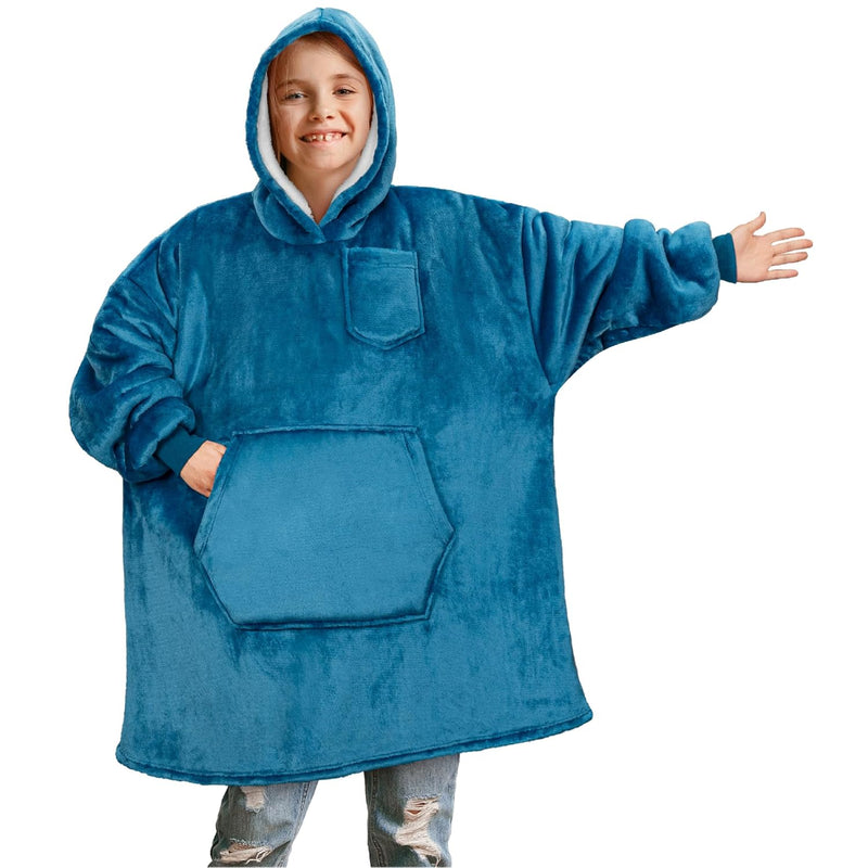 Wearable Blanket Sweatshirt Kids Boy Girl, Warm Cozy Giant Hoodie With Big Poc
