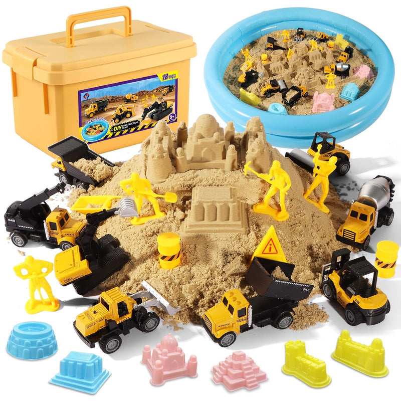 Play Construction Sand Kit,2.2Lbs Magic Sand,8 Alloy Construction Vehicles,