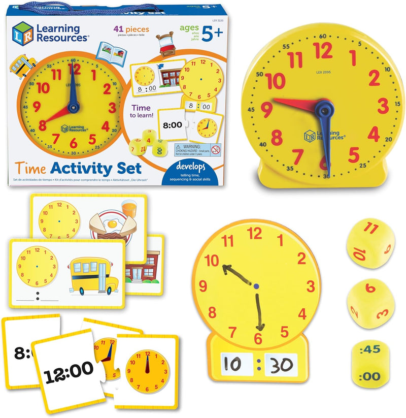 Time Telling Learning Activity Set with Analog Clock & Practice Cards