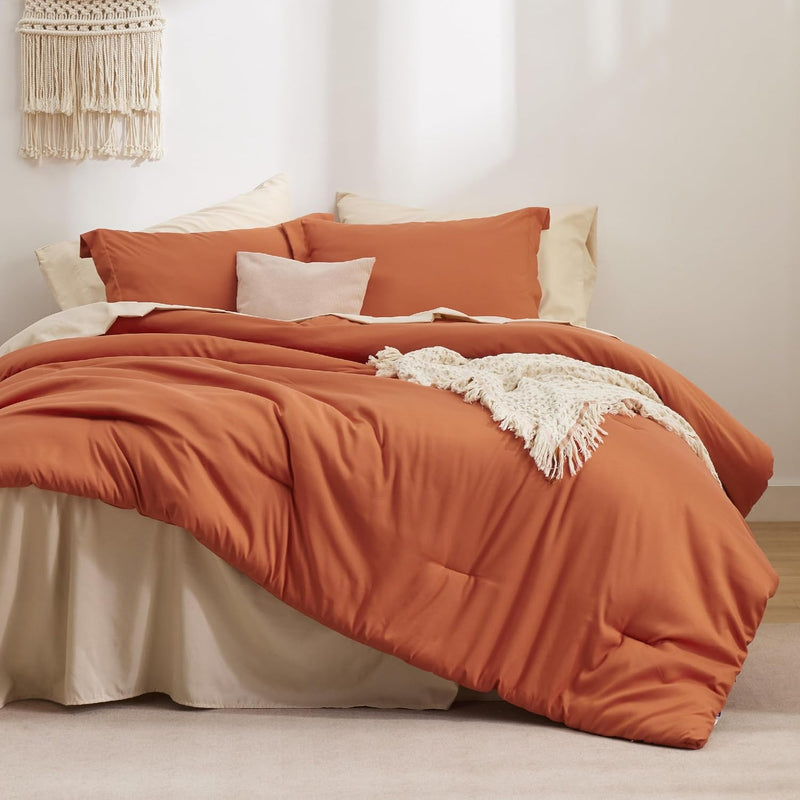 Full Size Comforter Set Burnt Orange, 7 Pieces Soft Bedding Sets With Comforte