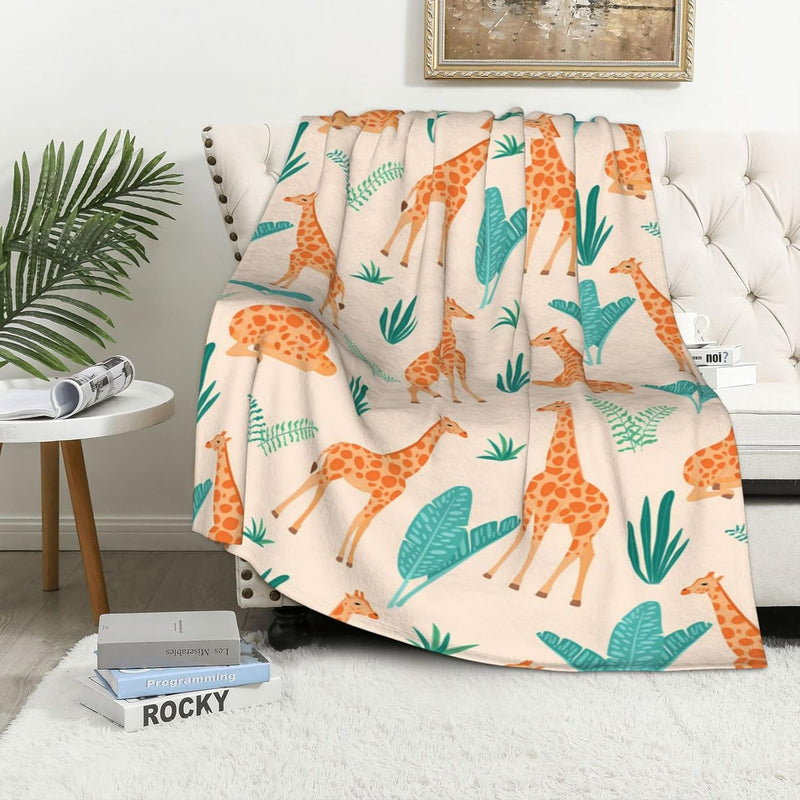 Leaf Giraffe Blanket For Girls, Soft Plush Flannel Giraffe Throw Blankets For