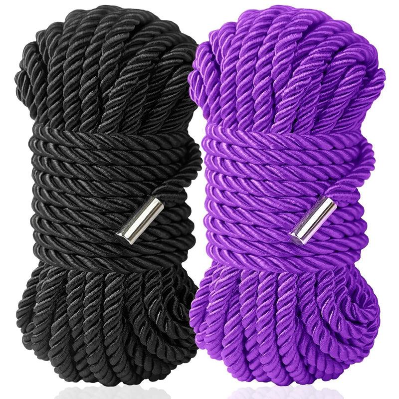 Bdsm Bondage Shibari Sex Rope - Bdsm Beginner Set Kit Adult Fetish Bondage Restraints Set Sex Toys For Women, Men & Couples, 32 Feet 8Mm (Black, Purple)