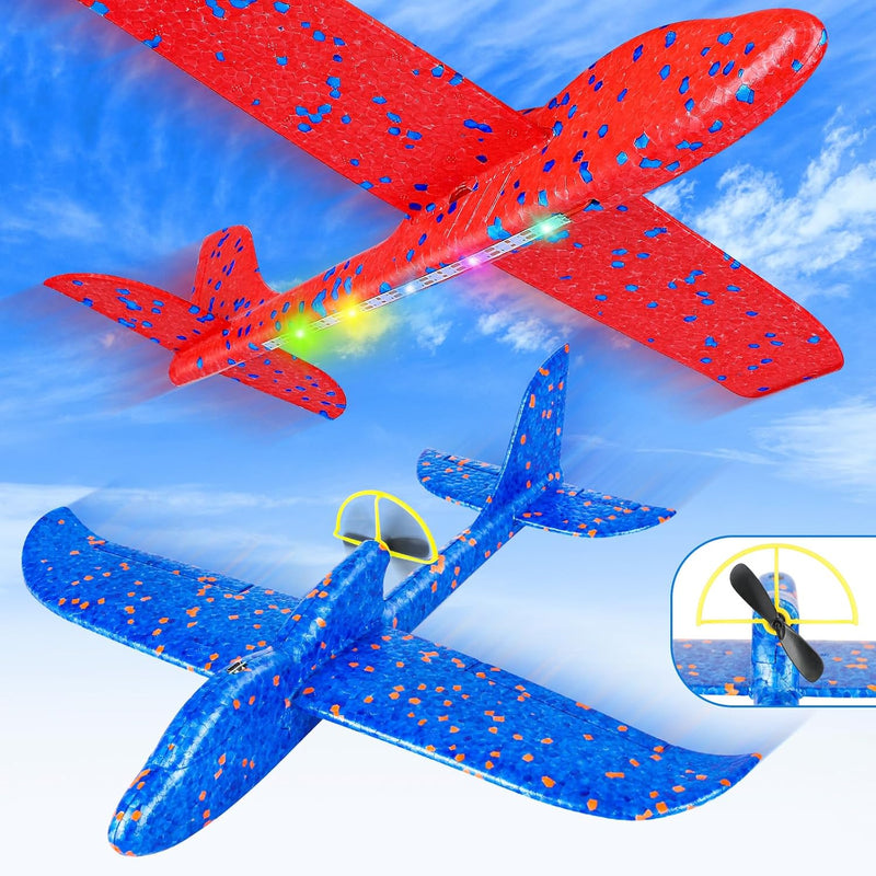 Electric Foam Airplane Toy, 2 Pack Led 15/25S Plane Toy For Boys, Outdoor F
