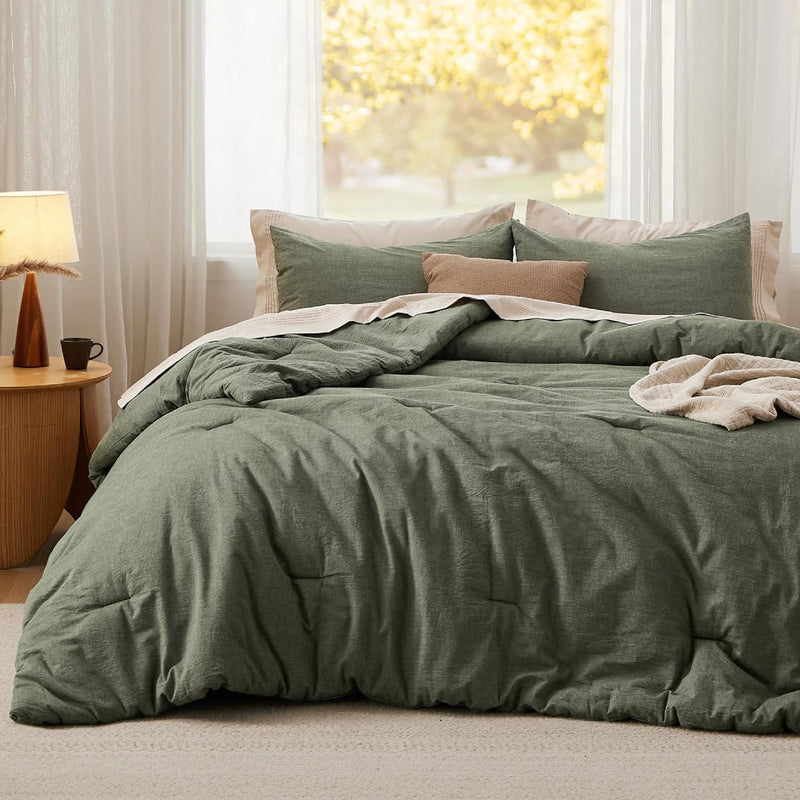 Cotton Comforter Set Queen Size - Olive Green 100% Washed Cotton Comforter, So