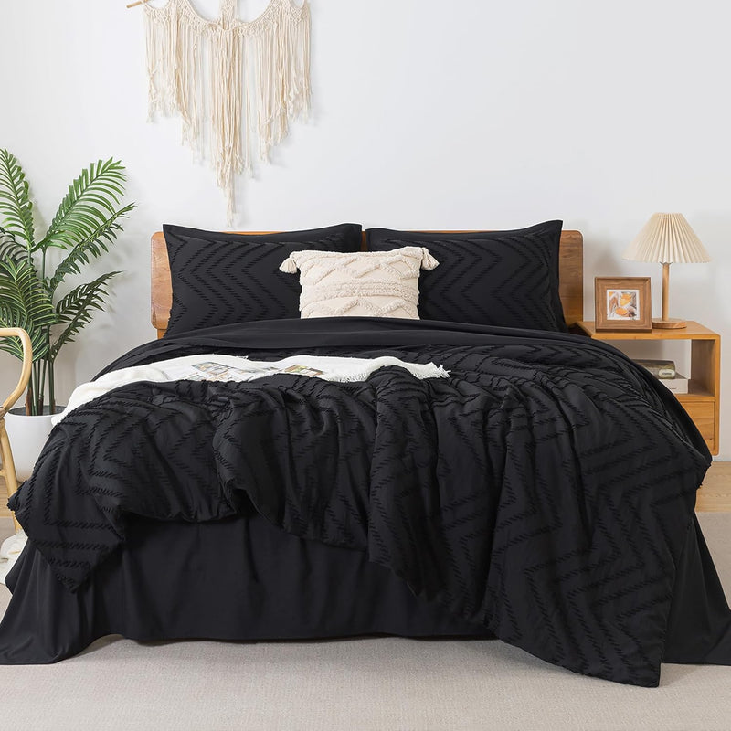 Black King Size Comforter Set With Sheets - 7 Pieces Bed In A Bag King Tufted