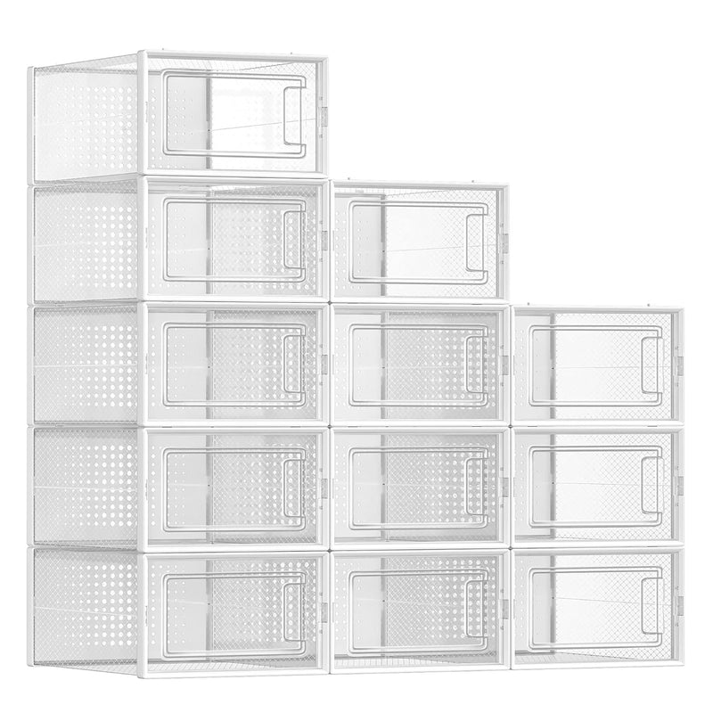 Shoe Boxes, Pack Of 12 Shoe Storage Organizers, Stackable Clear Plastic Boxes Fo