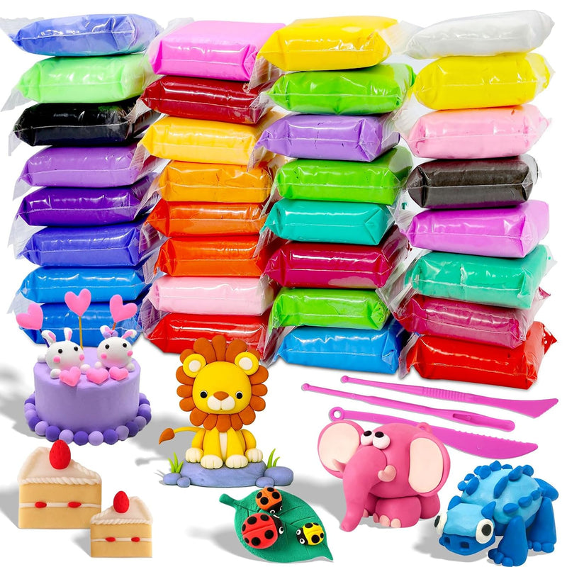 32 Colors Air Dry Clay Modeling Kit with 3 Sculpting Tools for Kids