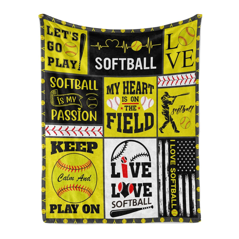 Softball Blanket Gifts For Girls, Flannel Soft Warm Plush Sport Softball Black