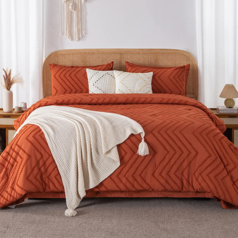 Queen Comforter Set With Sheets Burnt Orange - 7 Pieces Bed In A Bag Queen Boh
