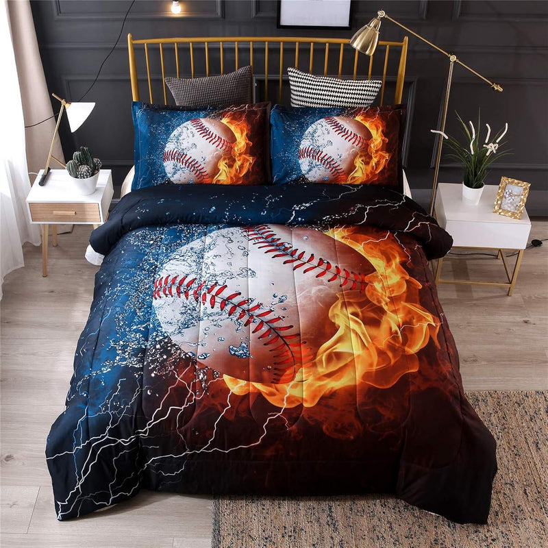 Baseball Comforter Set Twin For Boys Teens, 3-Pieces Sports Bedding Comforter,