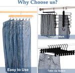 Jean Hangers for Closet, 14 Wood Jeans Hooks Space Saving, 180° Rotating Jean Hangers Holder for Jeans/Skirts/Shorts/Belts/Ties, Closet Organizers and Storage, Pants Hooks for Jeans, 2 Pack, Natrual