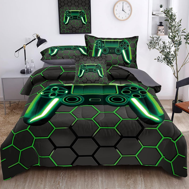 Kids Gaming Bedding Sets, 5 Piece Gamer Comforter Sets For Teens Boys Twin Siz