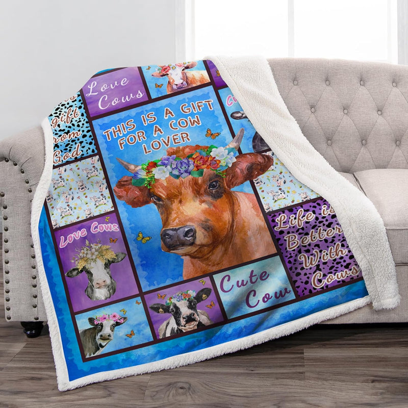 Cow Sherpa Blanket Gifts For Women Her Daughter Wife Mom Friends Kids Teen Adu