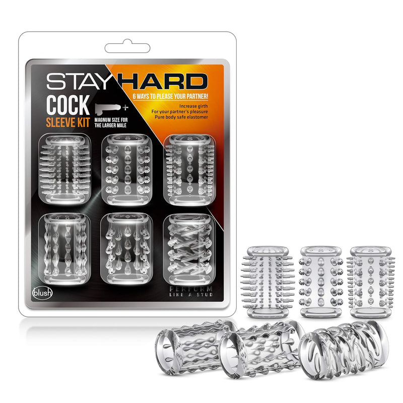 Stay Hard Cock Ring Sleeve Kit, 6 Unique Textures Enhance Pleasure, Use On Penis, Vibrator, Dildo, Stack, Mix To Create Unique Sensations, Adds Girth, Sex Toy For Men, Women, Couples
