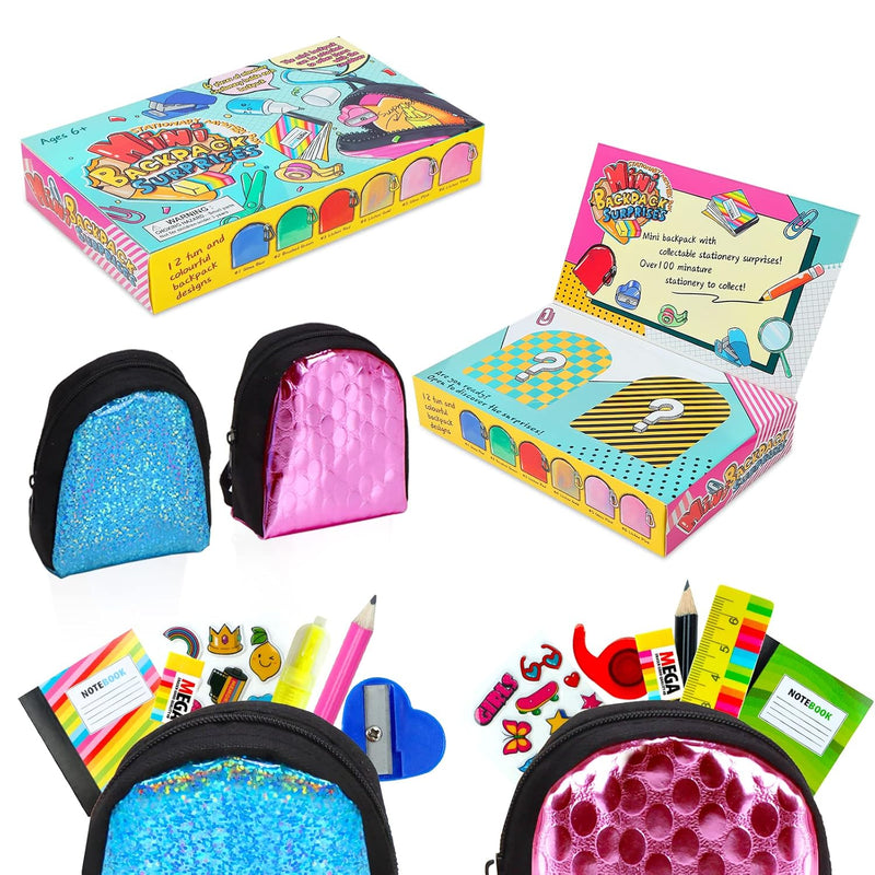 2 Pieces Mini Doll Backpack Toys With 12 Stationery Surprises Inside, Colle