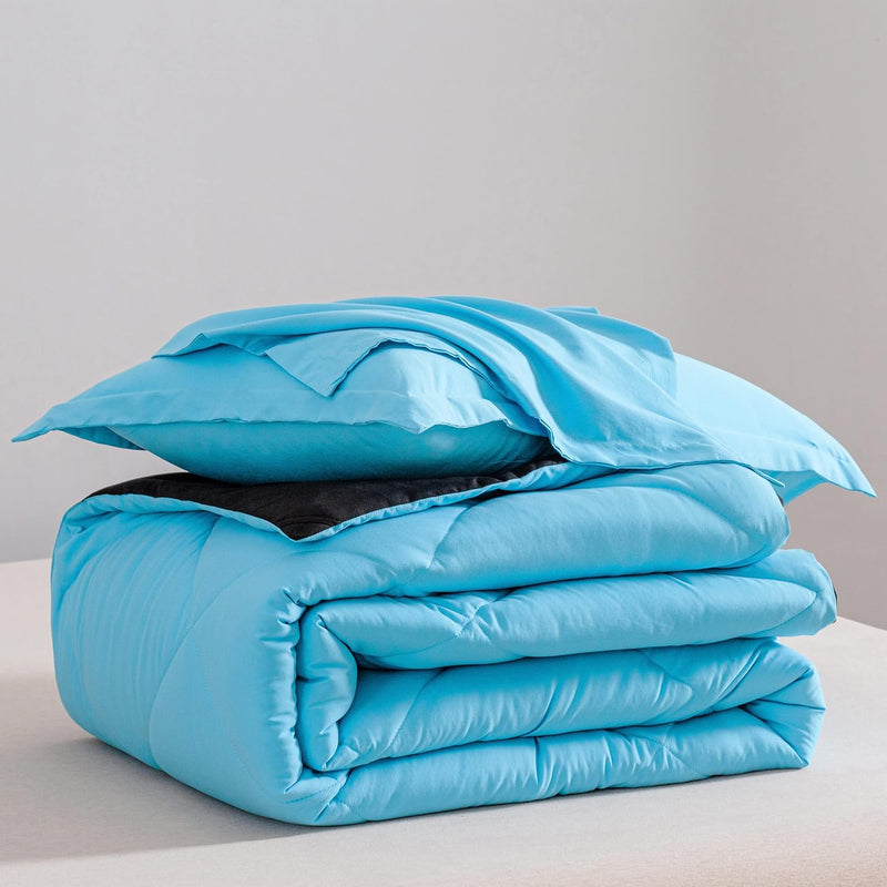 King Size Comforter Set, Green & Grey Reversible All Season 3 Pieces (Comforte