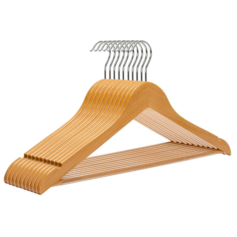 Wooden Hangers 10 Pack, Non-Slip Wood Hangers With 360° Swivel Hook & Notches, D