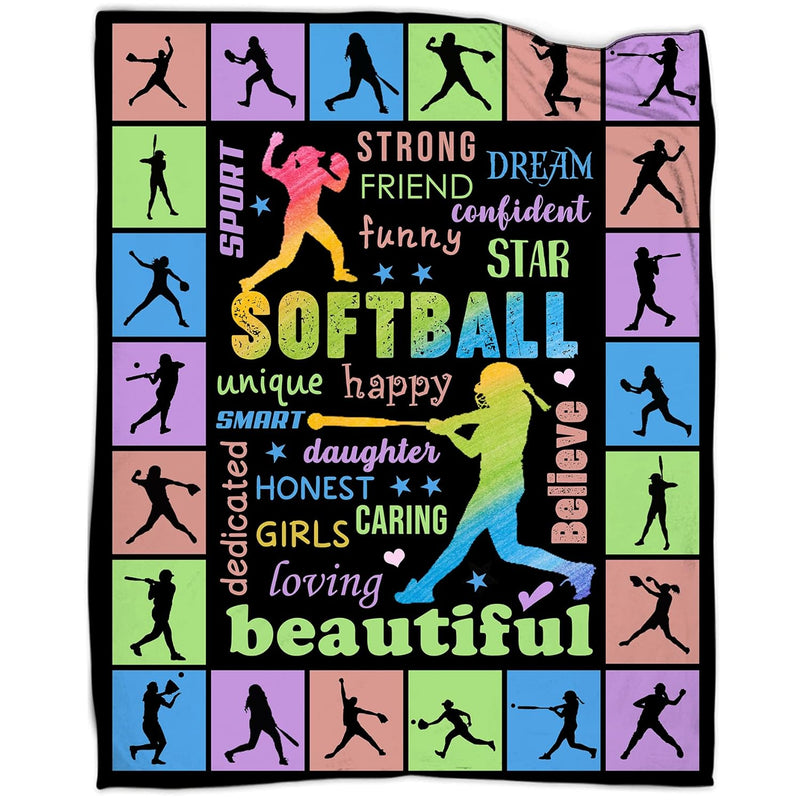 Softball Gifts For Girls, Softball Blanket 50''X60'', Girls Softball Gifts, Bi