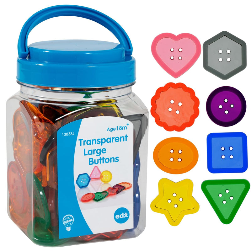 Edx Education Transparent Large Buttons Mini Jar Set Of 60 Light Box Access