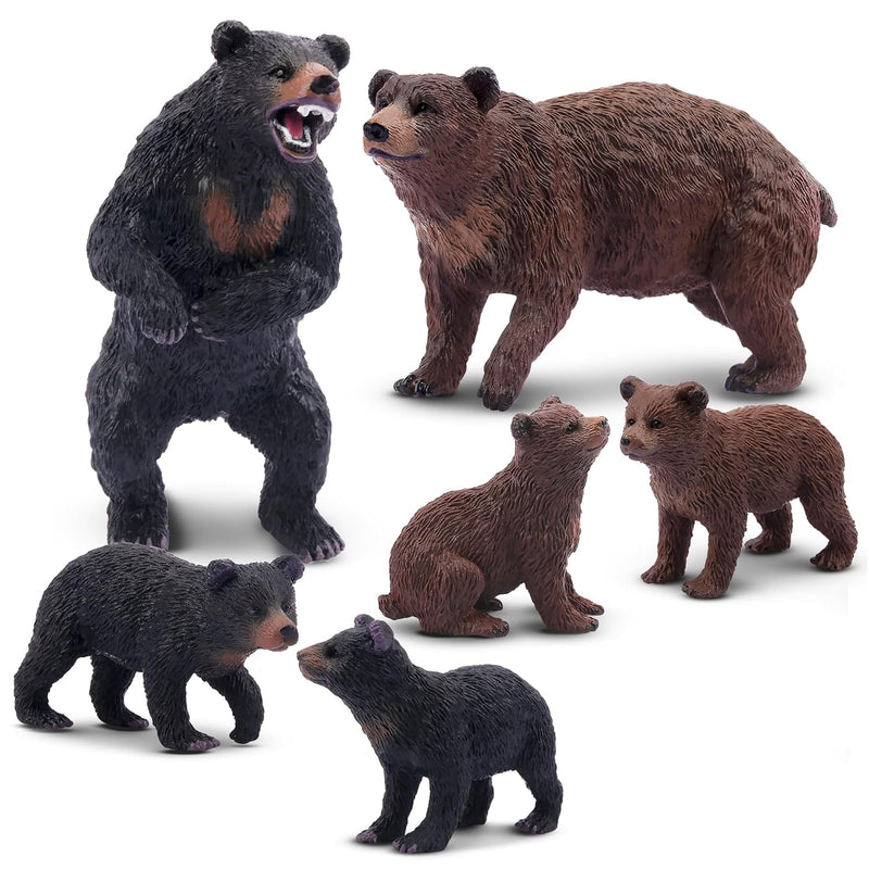 Toymany 6PCS Bear Figurines, Realistic Forest Animals Bear Family Figures T