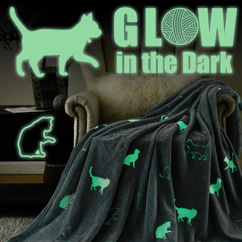 Blue Throw Blanket Glow In The Dark Blanket Cat Blanket Flannel Fleece Blanket