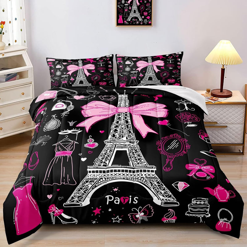 Eiffel Tower Comforter Set Twin Size Paris Bedding Sets For Girls Couple Franc