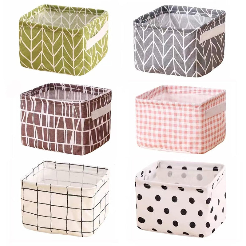 Foldable Storage Basket - Set Of 6 Small Collapsible Canvas Containers Organizer