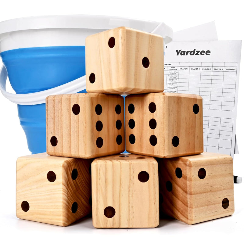 ropoda 3.5" Giant Wooden Yard Dice Set for Outdoor Fun, Barbeque, Party Eve