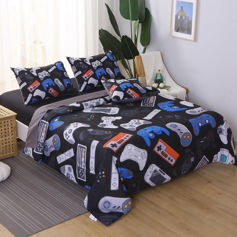 6Pcs Game Console Comforter Set With Sheets For Boys Girls Kids Teens, Gamepad