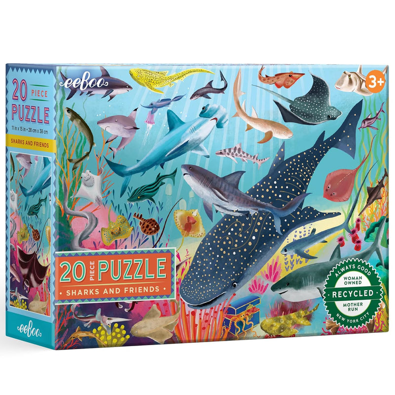 eeBoo: Sharks & Friends - 20 Piece Puzzle - 15 x 11 Kids Jigsaw, Glossy Pie