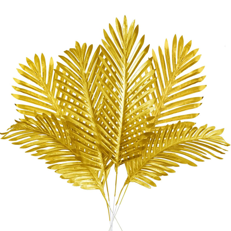 12 Pcs Artificial Gold Palm Leaves- 19.4" Realistic Golden Plants Leaf Fake Go
