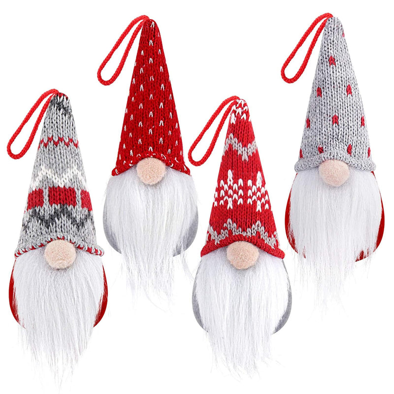 Gnome Christmas Ornaments Set Of 4, Handmade Swedish Tomte Gnomes Plush Scandi