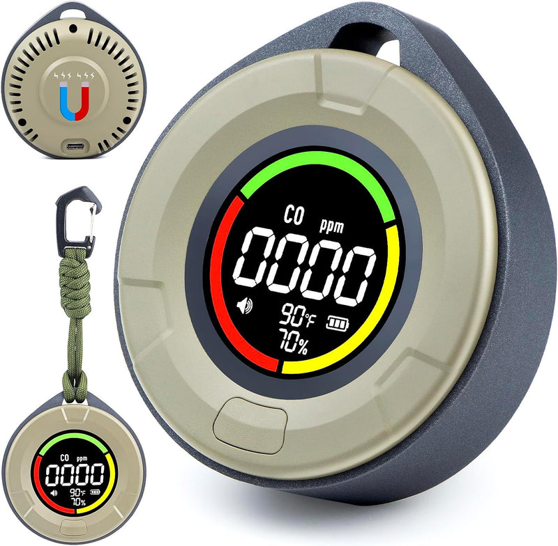 3-in-1 Portable Carbon Monoxide Detector, Professional Rechargeable Real-Time Travel CO Monitor 120HR Standby, Premium Reliable CO Detector with Loud Alarm for Air Safety (Grey/Courage)