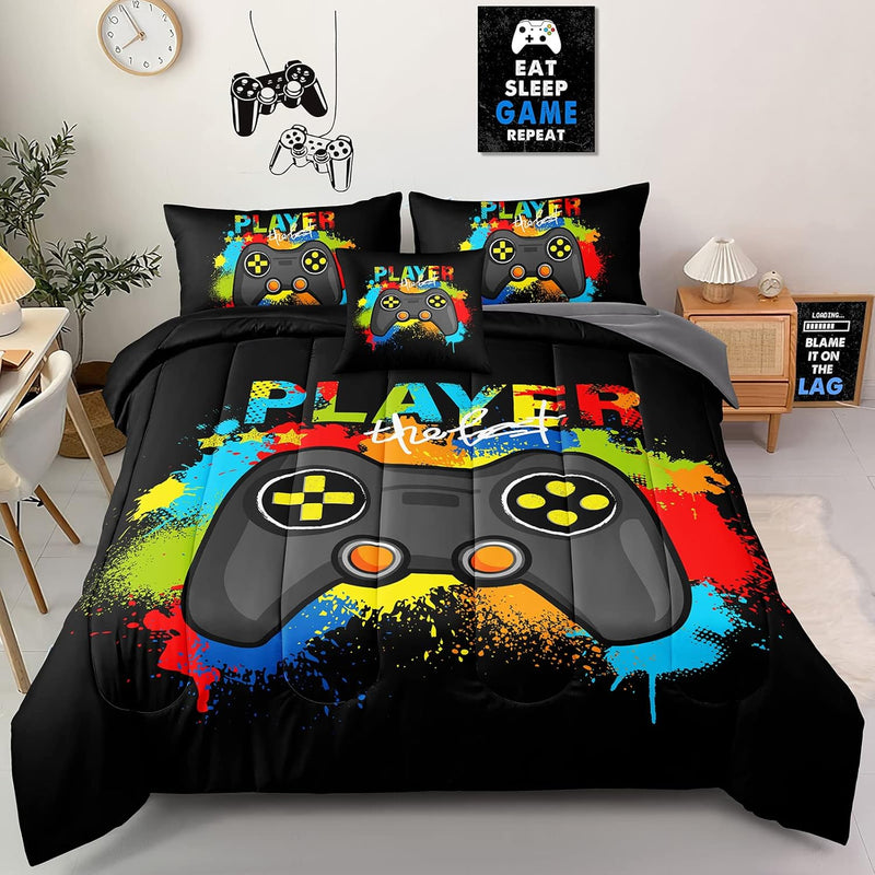 6 Pieces Gaming Bedding Set Queen Size For Boys Gamer Comforter Set For Boys G