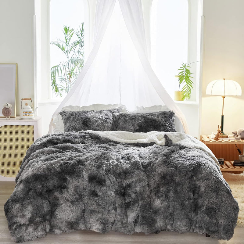 3-Piece Plush Shaggy Comforter Set, Twin Size Luxury Faux Fur Sherpa Reversibl