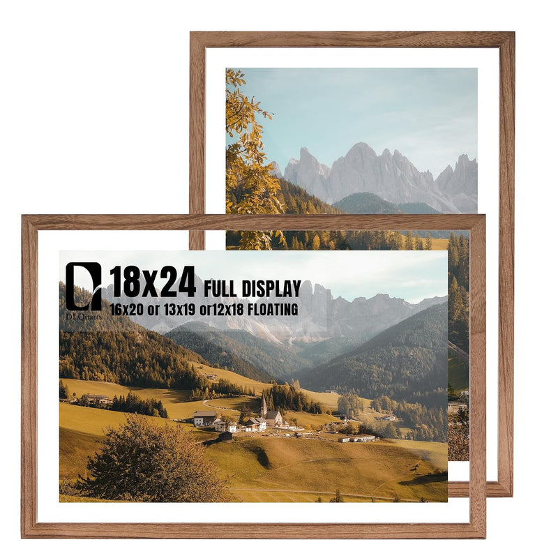 2 Pack 18 x 24 Floating Picture Frames, Solid Wood Double Plexiglass Wall Frames