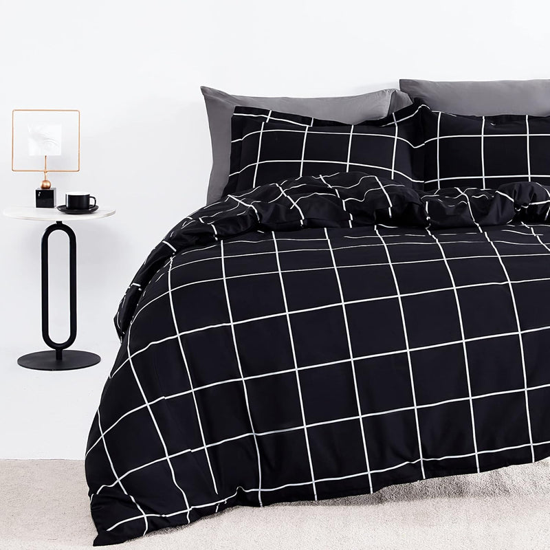 Bedding Duvet Cover Set Printed Geometric Plaid Pattern 120Gsm Microfiber 90X9