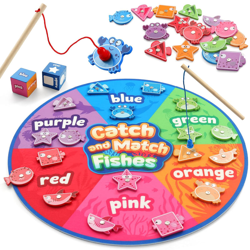 Coogam Montessori Toy for Toddlers, Fine Motor Skill Wooden Magnetic Fishin