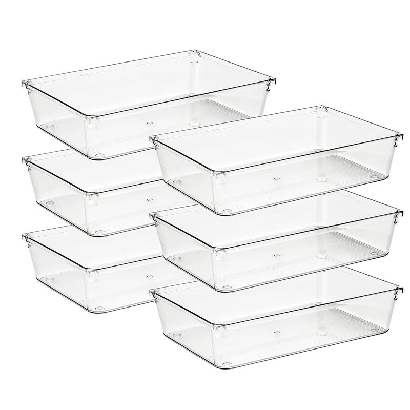 6 Pack Drawer Organizer - 6" X 9" Plastic Storage Bins, Acrylic Organizers With