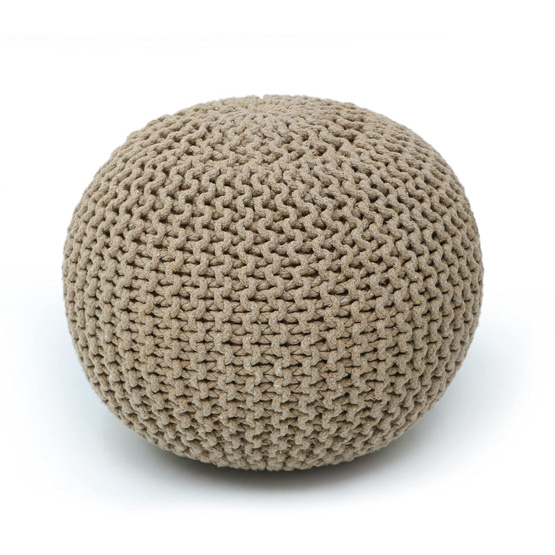 Cotton Pouf | Hand Knitted | Beige Ottoman | Footrest, Bean Bag, Floor Chair |